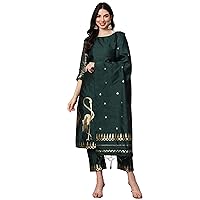 Women's Cotton Silk Jacquard Kurta Pant Set with Banarasi Silk Dupatta