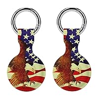 American Flag Bald Eagle Anti-Scratch Protective Case Cover Compatible with AirTag with Keychain 2PCS