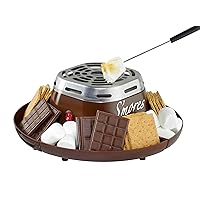 Tabletop Indoor Electric S'mores Maker - Smores Kit With Marshmallow Roasting Sticks and 4 Trays for Graham Crackers, Chocolate, and Marshmallows - Movie Night Supplies - Brown