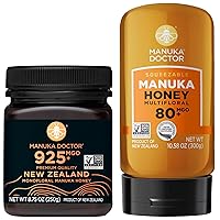 MANUKA DOCTOR - MGO 925+ Monofloral and MGO 80+ Multifloral SQUEEZY Manuka Honey Value Bundle, 100% Pure New Zealand Honey. Certified. Guaranteed. RAW. Non-GMO