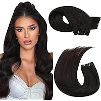 Moresoo Weft Hair Extensions Human Hair Brown Sew in Hair Extensions Darkest Brown Bundle 16Inch and 18Inch