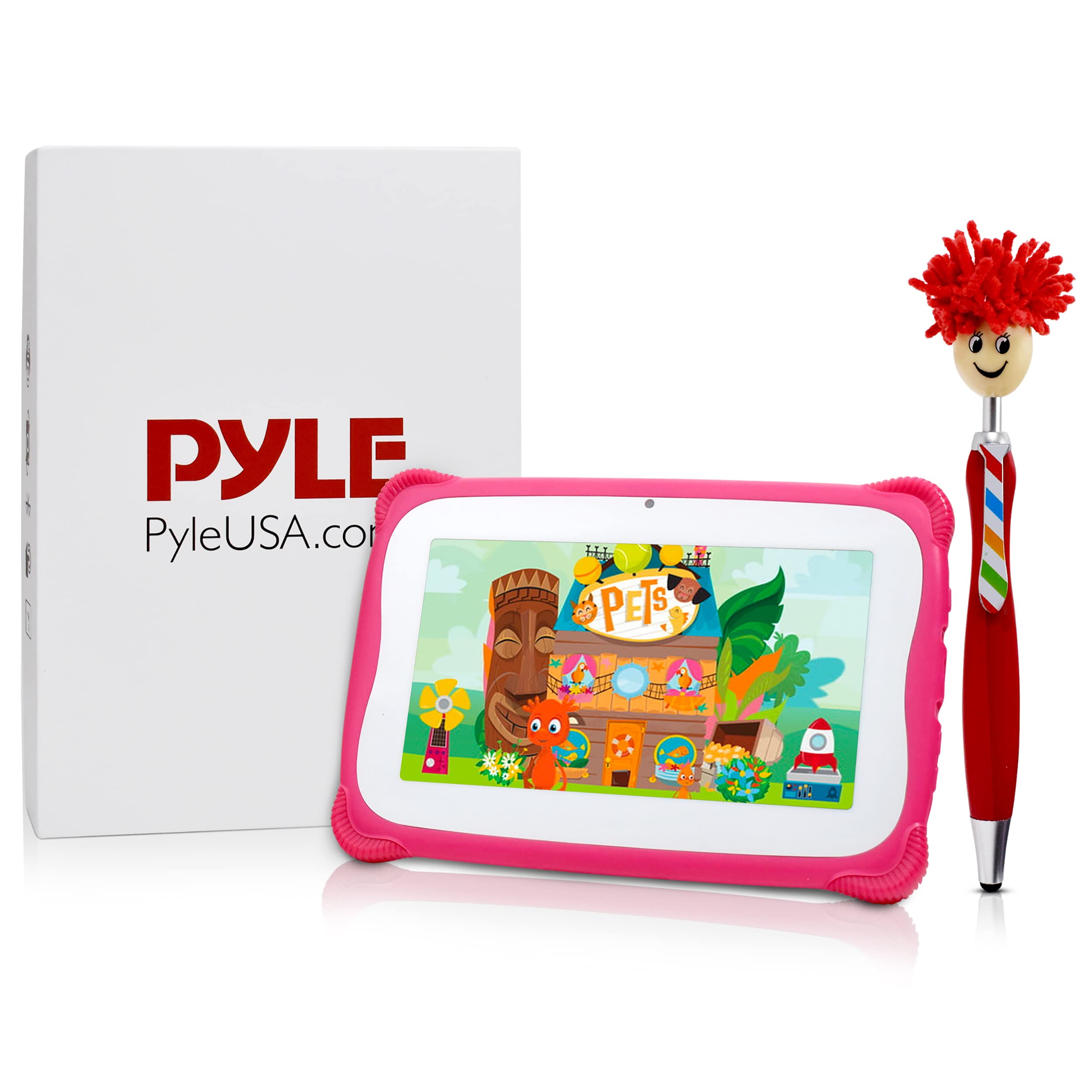 Pyle 7-Inch Android Tablet w/ 1080p HD Display, 7” Kids Tablet w/Stylus Pen Dual Camera, WiFi Compatibility, Quad-Core Processor, 1GB RAM, 8GB Storage, Kid-Proof Cover (Pink)