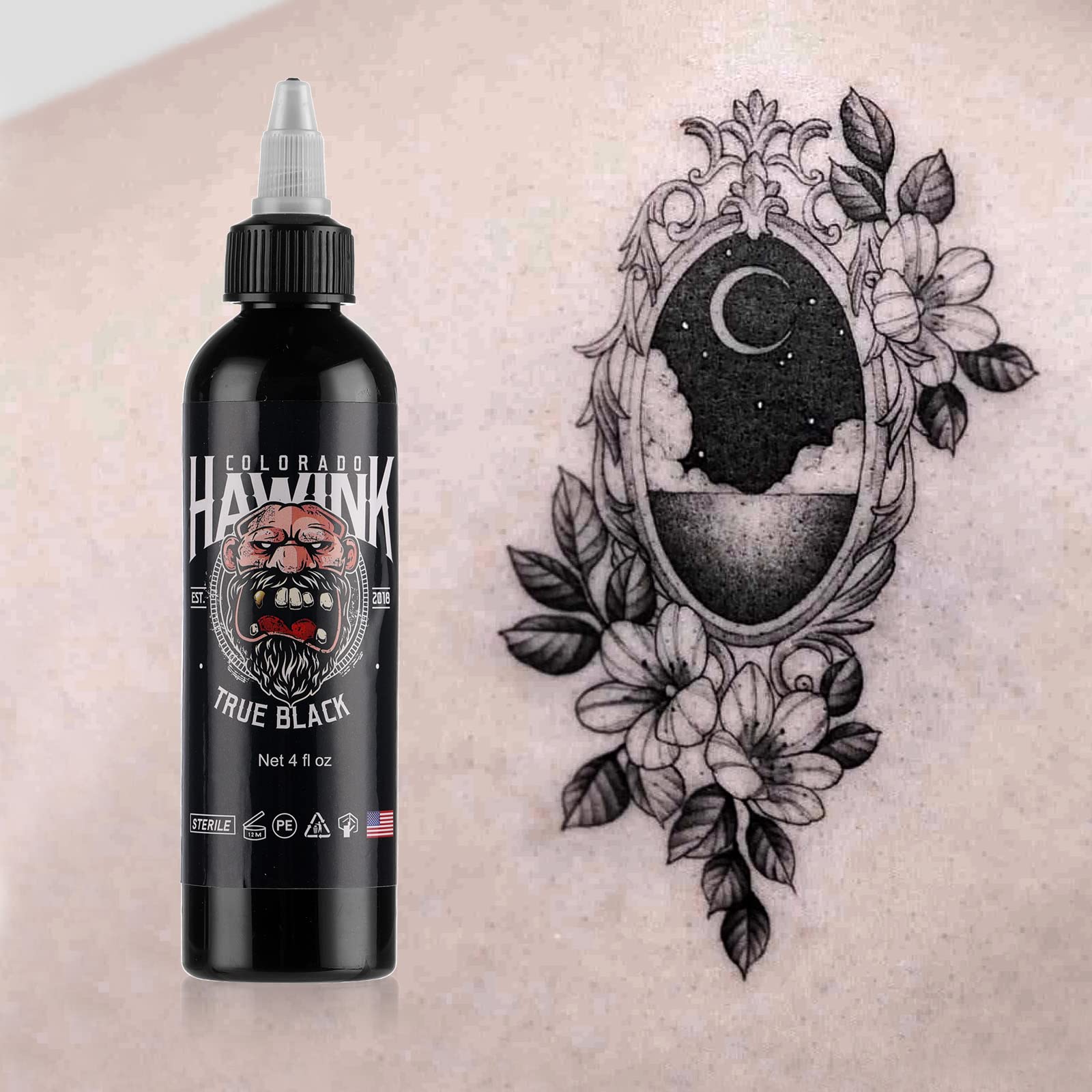 HAWINK Black Tattoo Ink 4oz(120ml) Vegan-Friendly USA Standard Pigment Tattoo Supplies Super Black TI203-120-002