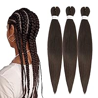 Chocolate Brown Braiding Hair Pre stretched Synthetic Braiding Hair Extensions for Braiding 3pcs 26inch Yaki Texture Dark Brown Knotless Box Braids (4#, Dark Brown)