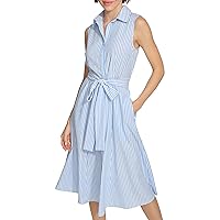 Tommy Hilfiger Women's Point Collar Pucker Stripe Fabric Dress