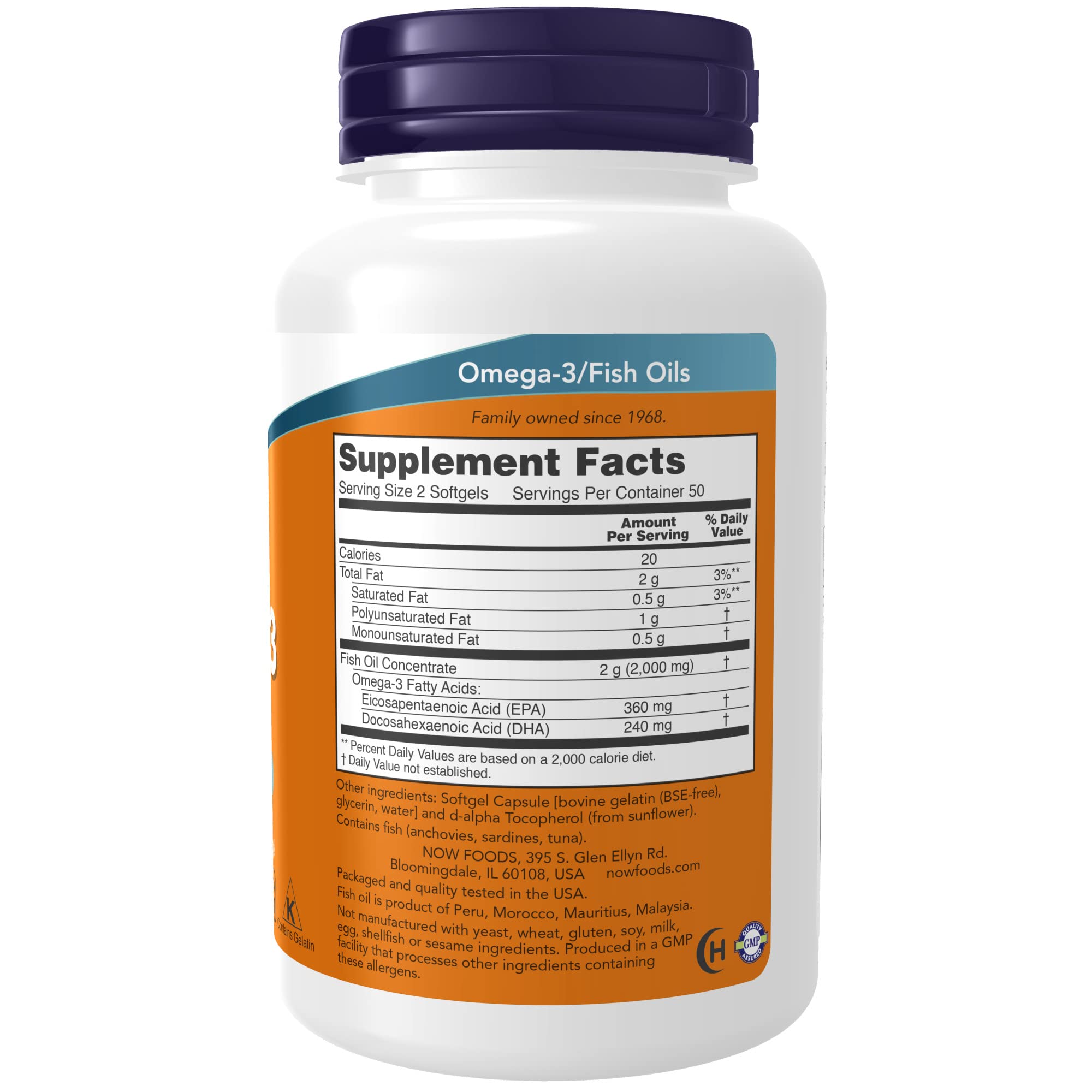 NOW Supplements, Omega-3 180 EPA / 120 DHA, Molecularly Distilled, Cardiovascular Support*, 100 Softgels