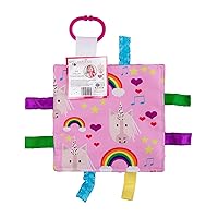 Baby Jack & Co 8x8” Unicorn Lovey Tag Toys for Babies - Baby Crinkle Toys - Crinkle Toys for Baby - Soft & Safe - Learn Shapes & Colors - Ideal Baby Toy - BPA Free w/ Stroller Clip