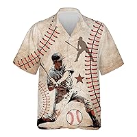 Vintage Baseball Hawaiian Shirts for Men - Retro Button Down Mens Hawaiian Shirts Short Sleeve Luau Beach Shirt S60