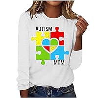 Autism Mom Shirt Women's Autism Awareness Tshirt Accept Understand Love Tees Puzzle Piece Graphic Long Sleeve Tops