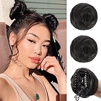HANYUDIE Space Bun Hair Pieces Claw Clip in Hair Bun Mini Bun Hair Scrunchies Extension for Women Girls 2PCS Brown Black 2#