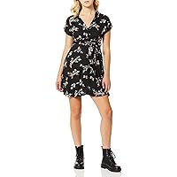 Angie Women's Printed Crochet Back Button Front Short Sleeve Dress