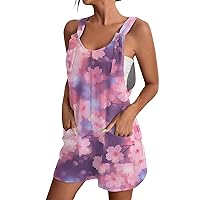 Short Pants Jumpsuit Women's Splicing Printed Daily One-Piece Pants Dressy Sleeveless Rompers Adjustable Sling Pocket