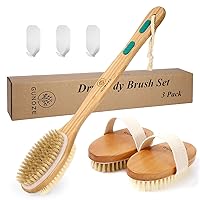 Shower Brush Set, Dual-Sided Long Handle Back Scrubber with Soft and Stiff Bristles, and 2 Pack Dry Brushing Body Brush for Wet or Dry Brushing, Shower Body Exfoliating for Radiant Skin