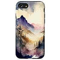 iPhone SE (2020) / 7 / 8 Watercolor Sunrise Forest Mountains Nature Soft Colors Case