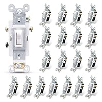 ELEGRP 3 Way Toggle Light Switch, 15 Amp, 120 V, Toggle Framed AC Quiet Switch, in Wall On/Off Switch Replacement, Self-Grounding, Residential and Commercial Grade, UL Listed (20 Pack, Glossy White)