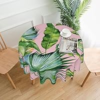 Fresh Banana Leaves Round Tablecloth 60 Inch,Stain Resistance Polyester Table Cloth, Buffet Parties and â€‹Camping