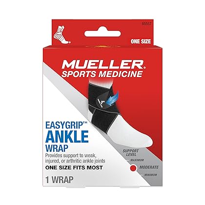 Mueller Sports Medicine Easy Grip Adjustable Ankle Wrap for Men & Women, Foot & Heel Protection, One Size Fits Most