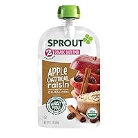 Sprout Organic Baby Food, Stage 2 Pouches, Apple Oatmeal Raisin with Cinnamon, 3.5 Oz Purees (Pack of 12)