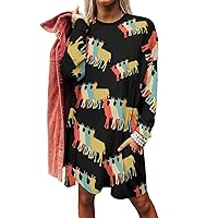 Goat Silhouette Women's Long Sleeve T-Shirt Dress Casual Tunic Tops Loose Fit Crewneck Sweatshirts with Pockets