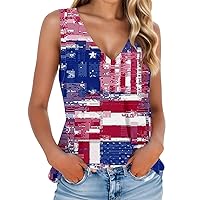 4th of July Outfits for Women's Fashion Summer V Neck Tank Top Lightweight Sleeveless Print Tank Top