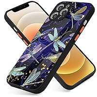 Purple Case for iPhone 11, Cute Dragonfly Pattern Print Design Girl Women with Tempered Glass Back and Soft TPU Bumper Case Cover for iPhone 11