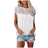 Womens Tops Womens Cap Sleeve Summer Tops Trendy Tank Tops Lace V Neck Loose Fit Shirts