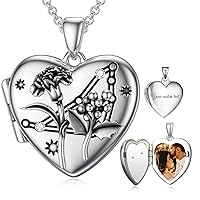 SOULMEET Heart Birth Flowers Zodiac Locket Necklace That Holds Picture Sterling Silver Personalized Various Months Constellation Photo Locket Gift for Loved Ones' Birthday Lucky Horoscope