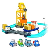 Robocar POLI, Cargo Station Playset with 5 Die-Cast Metal Toy Cars, Race Track Set with 5 Vehicles (Terry + Spooky + Cleany + Posty + Musty)