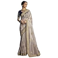 Designer Indian Woman Wedding Party Tissue Silk Saree Blouse Traditional Party Stone work Sari 3576