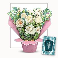 Paper Flower Bouquet Card, Pop Up Cards, 11 inches with Note Card and Envelope - Ivory Roses