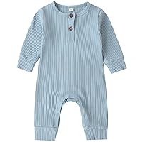 Kuriozud Newborn Infant Unisex Baby Boy Girl Button Solid Romper Bodysuit One Piece Jumpsuit Outfits Clothes