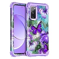 for Galaxy S20 FE 5G Case,Three Layer Heavy Duty Shockproof Protection Hard Plastic Bumper +Soft Silicone Rubber Protective Case for Samsung Galaxy S20 FE 5G,Light Butterfly