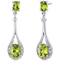 Peora Peridot Dangle Earrings 925 Sterling Silver, Natural Gemstone Birthstone, Halo Drop 4 Carats total Oval Shape, Friction Backs