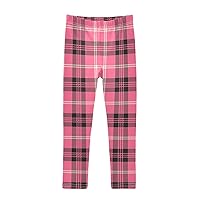 Plaid Leggings for Girls Stretch Pants Soft Girls Leggings Ankle Length Leggings for Kids Toddler 4-10 Years