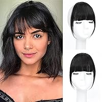 Clip in Bangs - 100% Human Hair French Bangs Clip in Hair Extensions, French Bangs Fringe with Temples Hairpieces for Women Curved Bangs for Daily Wear (French Bangs, black#)