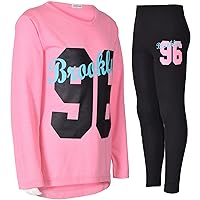 Girls Top Kids Brooklyn Print Contrast T Shirt Tops & Legging - Brooklyn Set 337 Baby Pink_7-8