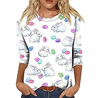 Girls Easter Outfits, Graphic Tees for Women Womens Blouses Dressy Casual Women's 3/4 Sleeve Tunic Tee O-Neck Tshirt Casual Tops Easter Fashion Summer Shirt Graphic Tees 2024 (White,Medium)