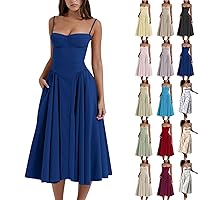 Summer Women's Dresses 2024 Fashionable Solid Color Floral Retro Court Style Dopamine Suspender Pocket Dress