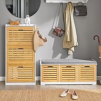 White&Natural Shoe Bench and Shoe Cabinet, FSR23-WN, FSR108-WN