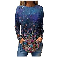 Summer Tops for Women Casual Long Sleeve Crew Neck Shirt Women's 2024 Spring Casual Loose Tunic Tops