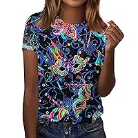 Women's Mardi Gras Shirts Fashion Casual Short Sleeve Mask Printed Round Neck Top Outfit, S-5XL