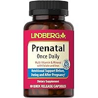 Prenatal Vitamins for Women | 60 Capsules | Multivitamin & Mineral with Folate and Iron | Once Daily Supplement | Non-GMO, Gluten Free | by Lindberg