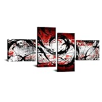 KREATIVE ARTS 4 Panel Black and Red Wall Art Canvas Print Modern Abstract Painting for Home Stair Wall Decor L68xH32inch