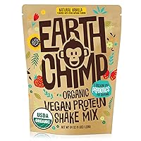 EarthChimp Organic Vegan Protein Powder - with Probiotics - Non GMO, Dairy Free, Non Whey, Plant Based Protein Powder for Women and Men, Gluten Free - 52 Servings 64 Oz (Vanilla)