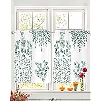 Spring Eucalyptus Leaves Sheer Curtains 39 Inch Length 2 Panels Set, Grommet Kitchen Curtains Sheer Window Curtain for Living Room Bedroom Light & Airy Privacy Drapes Green Leaf Plants