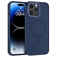 YINLAI Case for iPhone 14 Pro Max 6.7-Inch, Magnetic [Compatible with Magsafe] Carbon Fiber Supports Wireless Charging Men Women Slim Metal Lens Frame+Buttons Shockproof Protective Phone Cover,Blue
