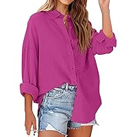 Women Cotton Button Down Shirts Womens Blouses V Neck Shirts Collared Office Work Blouses Tops