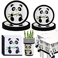 Panda Party Supplies, Panda Party Tableware Complete Pack 102PCS Serves 20 Including Panda Party Plates,Cups, Napkins ,Straws ,2PCS Tablecloth for Panda Birthday Baby Shower Decorations