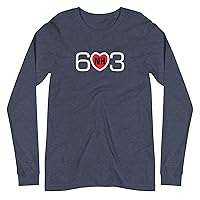 New Hampshire Area Code 603 with NH in Center Red Heart Design. Unisex Long Sleeve Tee
