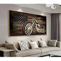 Framed American Flag Wall Art - Vintage Map of USA Pictures Retro Motorcycle Wall Decor American Freedom Ride Canvas Painting Print Modern Classic Artwork for Home Office Decor 20